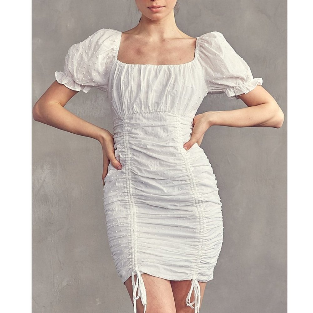 IDEM DITTO White Ruched‎ Bodycon Mini Dress. Size Medium